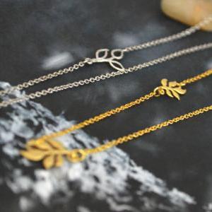 Sale10%) A-024 Two Leaves Connector Necklace,..