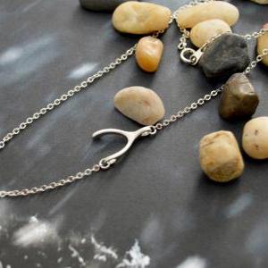 Sideways Wishbone Necklace, Unbalanced Necklace,..