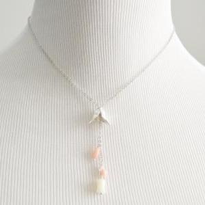 Dangle flower necklace, Coral Neckl..