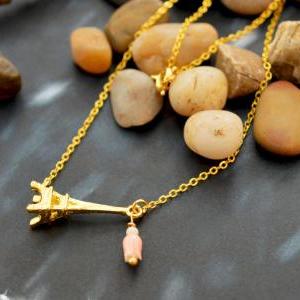 Eiffel Tower Necklace, Coral Flower Necklace, Gold..