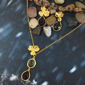 Flower Pendant Necklace, Morion Drop Necklace,..