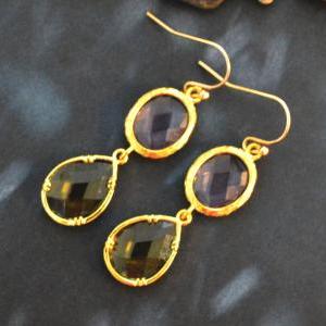 Glass Drop Earrings, Tanzanite & Khaki..