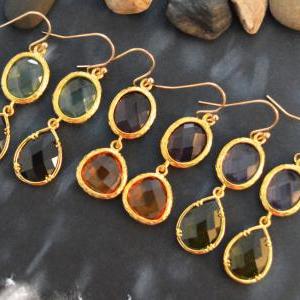 Glass Drop Earrings, Tanzanite & Khaki..
