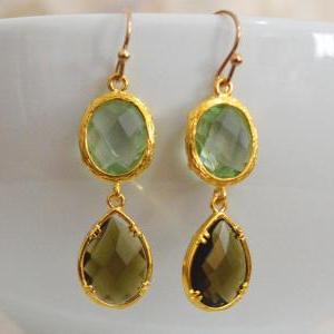 Glass Drop Earrings, Chrysolite &..