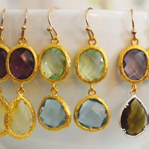 Glass drop earrings, Chrysolite&aqu..
