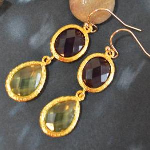 Glass Drop Earrings, Amethyst&lemon..