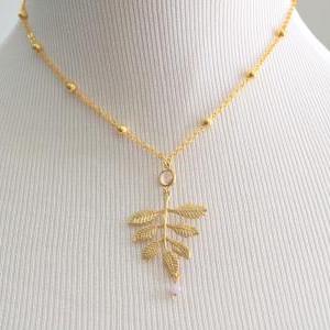 Leaf Necklace, Glass Necklace, Elegant Necklace,..