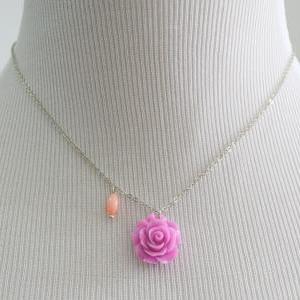 Flower rose cabochon necklace, Pink..