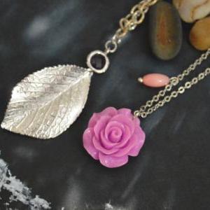 Leaf pendant necklace, Glass neckla..