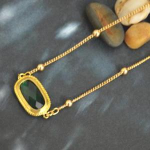 Emerald Necklace, Ball Chain Necklace,bezel Set..