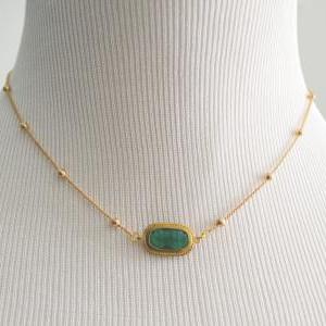 Emerald Necklace, Ball Chain Necklace,bezel Set..