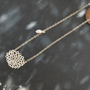 Flower Necklace, Simple Necklace, Hydrangea Silver..