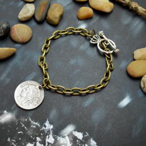 C-030 Antique Bronze Coin Bracelet,chunk Chain..