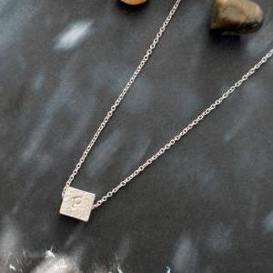 A-071 Personalized Initial Necklace, Silver Square..