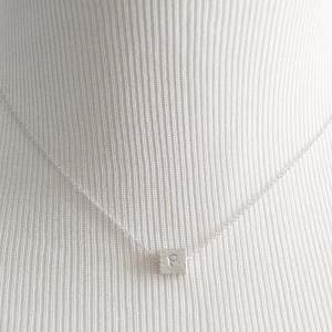 A-071 Personalized Initial Necklace, Silver Square..