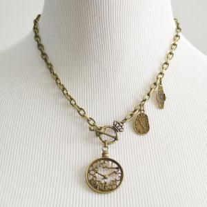 A-098 Antique bronze necklace, Cloc..