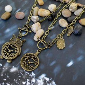 A-096 Antique Bronze Necklace, Clock Necklace,..