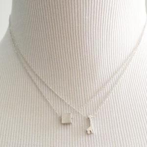 A-026 Mini Silver Square, Simple Necklace, Modern..