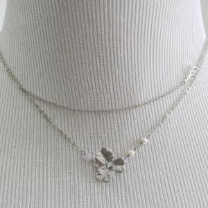 A-025 Sideways Necklace, Mini Silver Leaf, Simple..