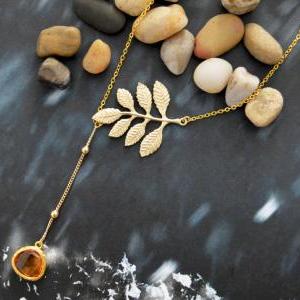 A-070 Leaf Necklace, Dangle Necklace, Asymmetrical..