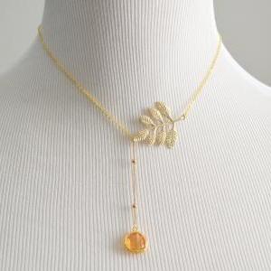 A-070 Leaf Necklace, Dangle Necklace, Asymmetrical..