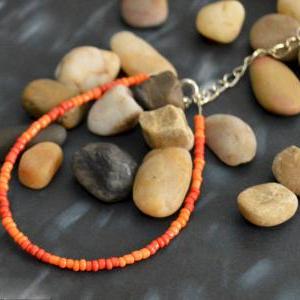)c-026 Beaded Bracelet, Seed Bead Bracelet, Orange..