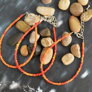 )c-025 Beaded Bracelet, Seed Bead Bracelet, Orange..