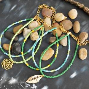 ) C-021 Beaded Bracelet, Seed Bead Bracelet, Green..