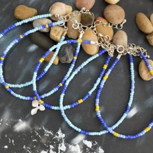 ) C-018 Beaded Bracelet, Seed Bead Bracelet, Blue..
