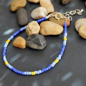 ) C-014 Beaded Bracelet, Seed Bead Bracelet, Blue..