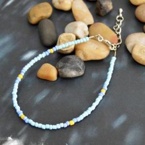 ) C-012 Beaded Bracelet, Seed Bead Bracelet, Blue..