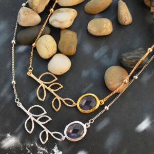 ) A-043leaf Pendant Necklace, Glass Tanzanite..
