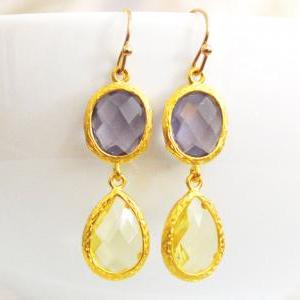 SALE) B-025 Glass earrings, Amethys..
