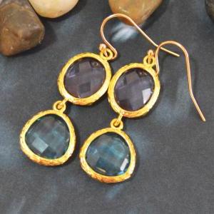 SALE) B-025 Glass earrings, Amethys..