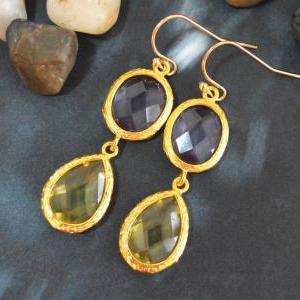 SALE) B-024 Glass earrings, Amethys..