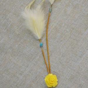 ) D-005 Yellow Feather With Turquoise Extension,..