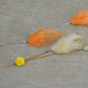 ) D-005 Yellow Feather With Turquoise Extension,..