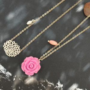 A-015 Layered rose cabochon necklac..