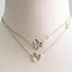 A-035 Two Flower Pendant, Unbalanced Necklace,..