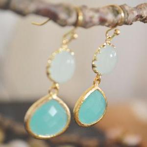 SALE) B-020 Glass mint earrings, Be..