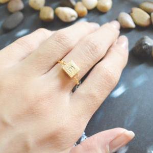 E-043 Hand Stamped Initial Ring, Square Ring,..