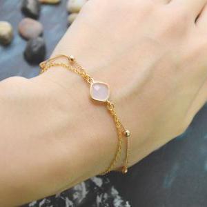 C-043 Pink opal bracelet, Gold fram..