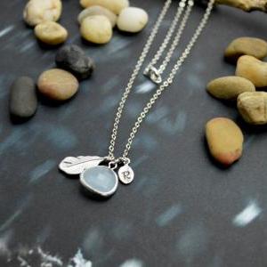 A-117 Hand Stamped Initial Leaf Necklace, Drop..