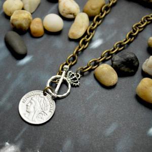 A-109 Antique coin necklace, Chunky..