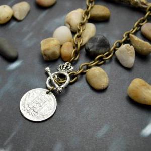 A-109 Antique coin necklace, Chunky..
