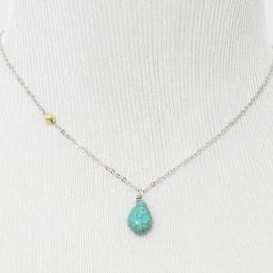 A-108 Turquoise Drop Necklace, Metal Beads..