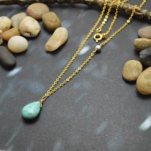 A-107 Turquoise drop necklace, Meta..