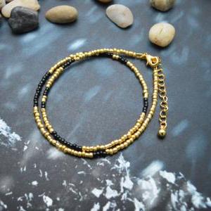 C-097 Gold Beaded Bracelet, Layered, Double..