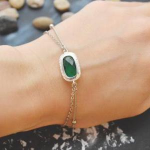 C-087 Emerald Bracelet, Silver Framed Bracelet,..