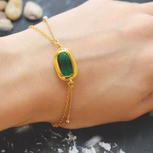 C-086 Emerald Bracelet, Gold Framed Bracelet,..
